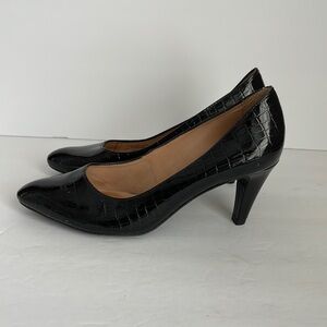 Nurture Women’s Liberty Patent Leather Faux Croc Heels Black 8